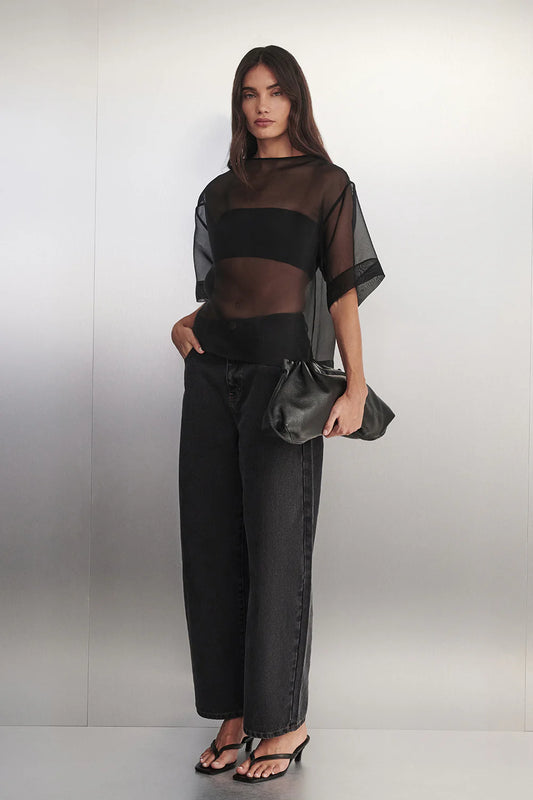 Sian Black Silk Organza Tee- Dissh